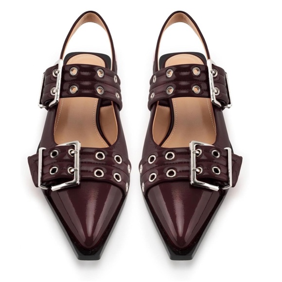 KaroNairy Shoes - KaroNairy Buckle Ballet Flats, Pointy Toe Slingback, Square Toe Size 10